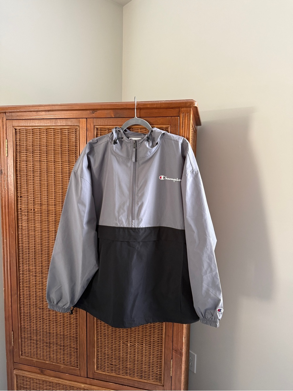 Champion Two-Tone Gray and Black Hooded Rain Pullover